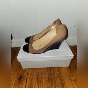 KATE SPADE Wedge Shoes Amory 8B Nude & Black Patent Leather Heels *MADE …